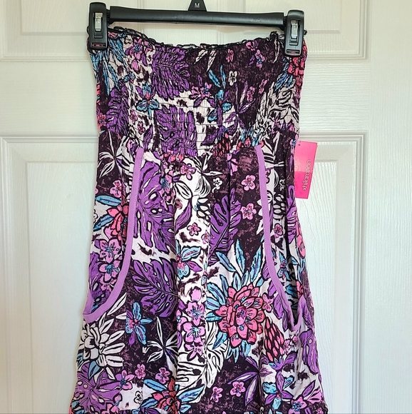 Xhilaration Y2K Strapless Dress Swimsuit Cover Up With Tropical Florals - Picture 1 of 9